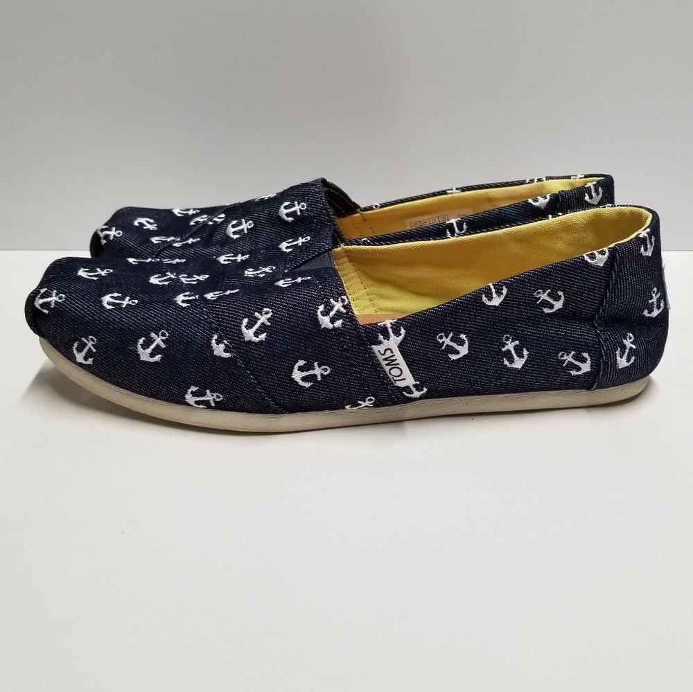 Toms Dark Denim Anchor Print Shoe Sz 8